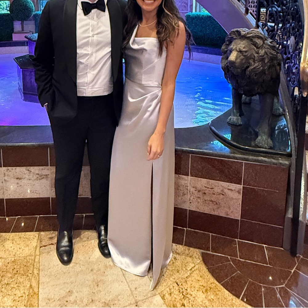 Amsale platinum Satin Gown